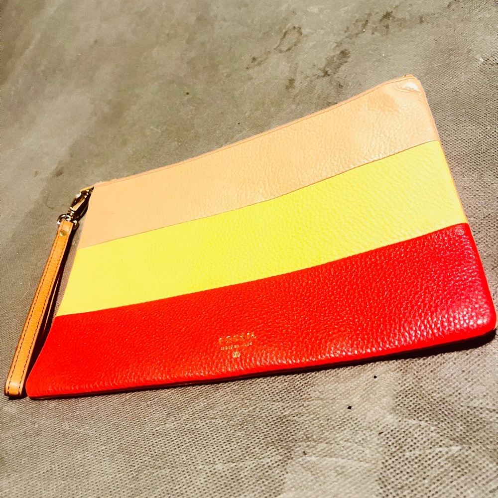 Fossil Women's Red, Yellow, and Tan Leather Clutch